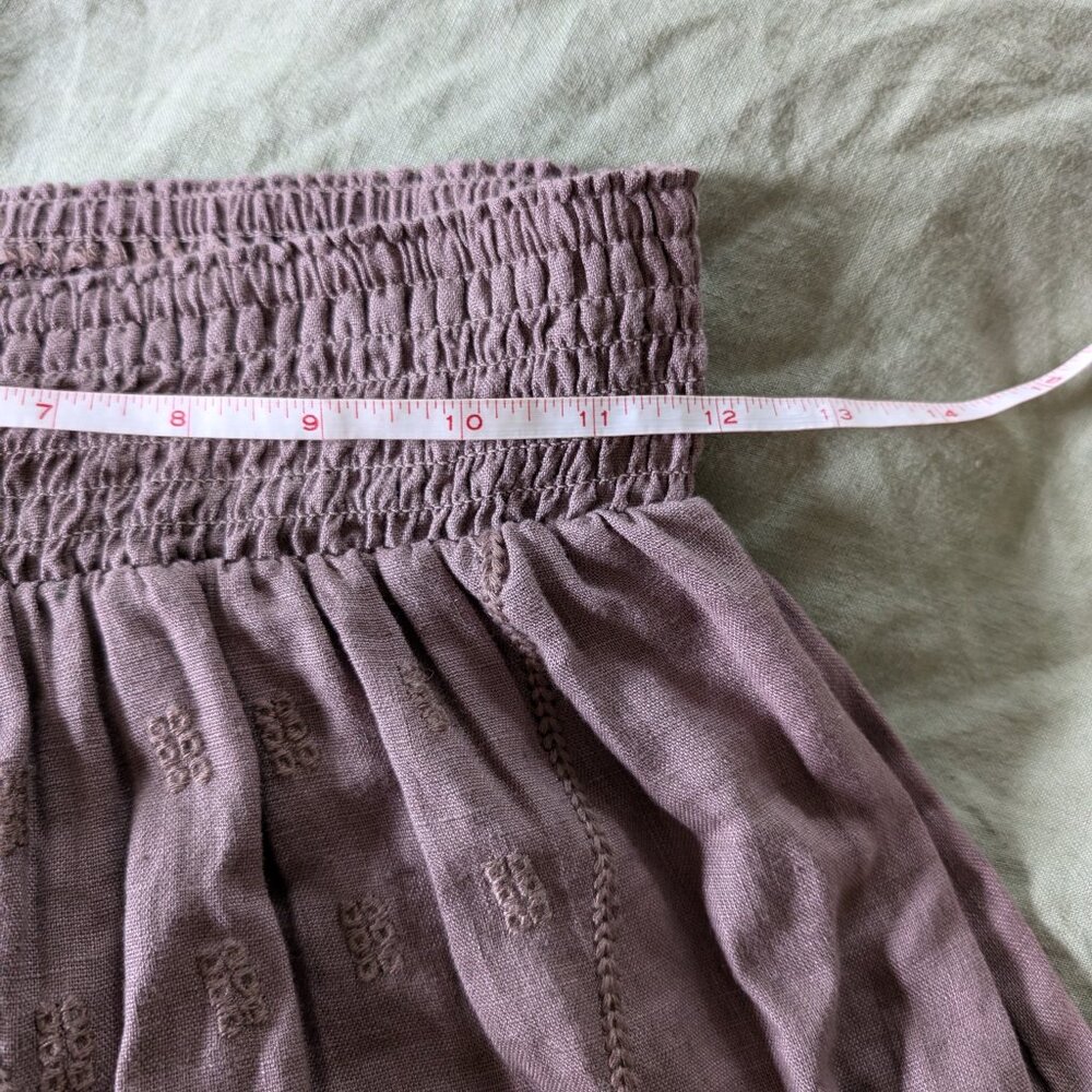 100% Linen Boho Embroidered Maxi Skirt - Taupe Small - Picture 3 of 7